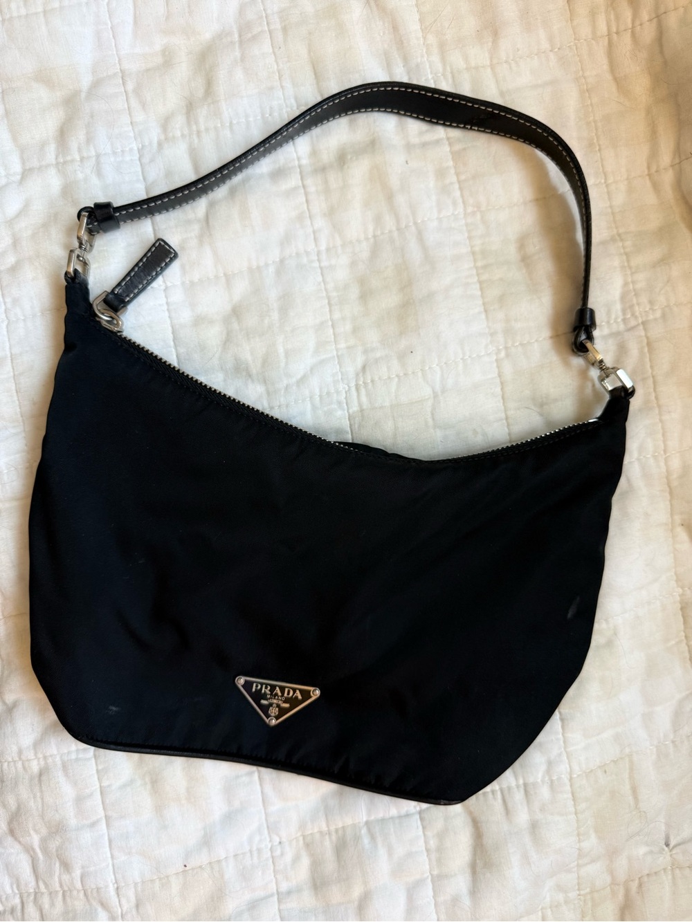 Prada Black Nylon Shoulder Bag with Leather Strap